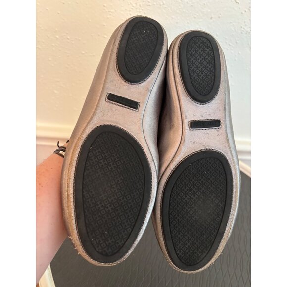 Tory Burch Metallic Rose Gold Leather Ballet Flats Scalloped Edge & Logo 6.5M - Picture 7 of 11